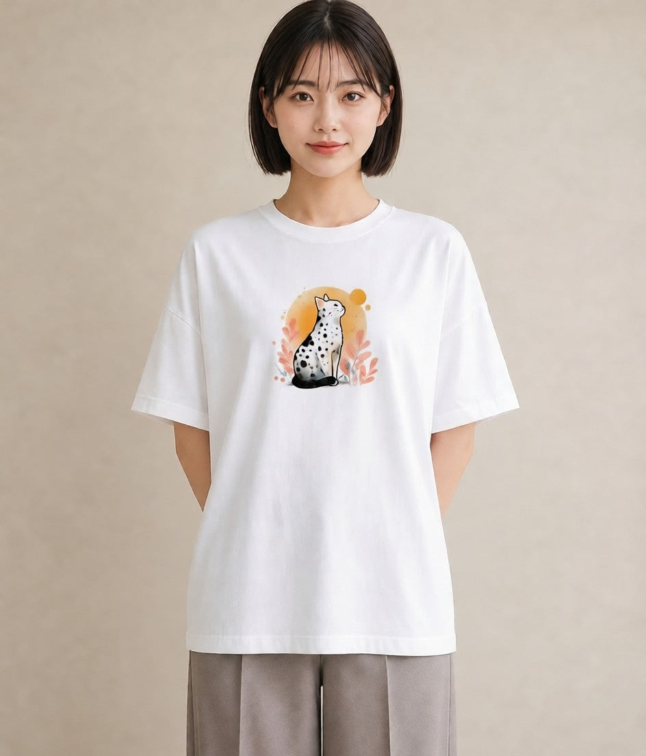 グラフィックTシャツ レディース おすわり猫 猫 ねこ イラスト カジュアル ラフ レイヤード 白T