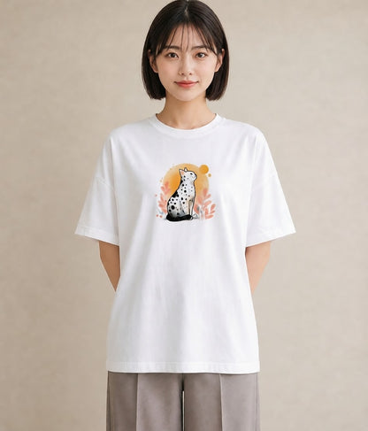グラフィックTシャツ レディース おすわり猫 猫 ねこ イラスト カジュアル ラフ レイヤード 白T