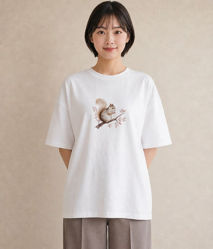 プリントTシャツ レディース シマリス ペット 動物 イラスト ポップ 買い物 夏コーデ 白T