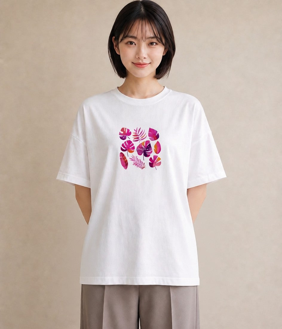 半袖Tシャツ レディース モンステラ 植物 ボタニカル イラスト ゆるかわ お出かけ 普段着 白T