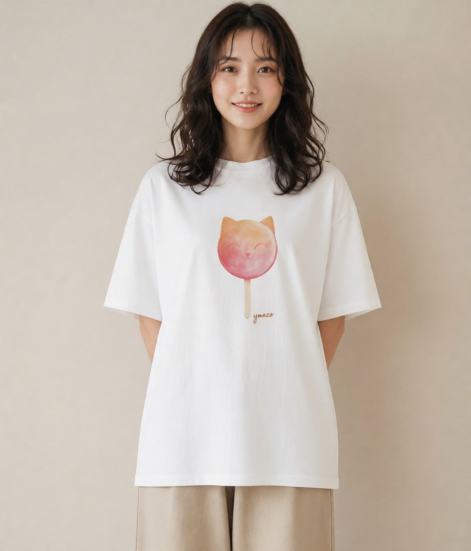 グラフィックTシャツ レディース わたあめ 食べ物 フード イラスト ニュアンス 敬老の日 ホワイトデー 白T