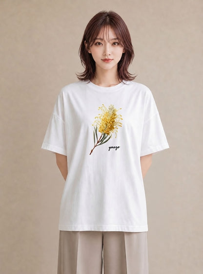 デザインTシャツ レディース ミモザ 花 花柄 イラスト デート 帰省 白T