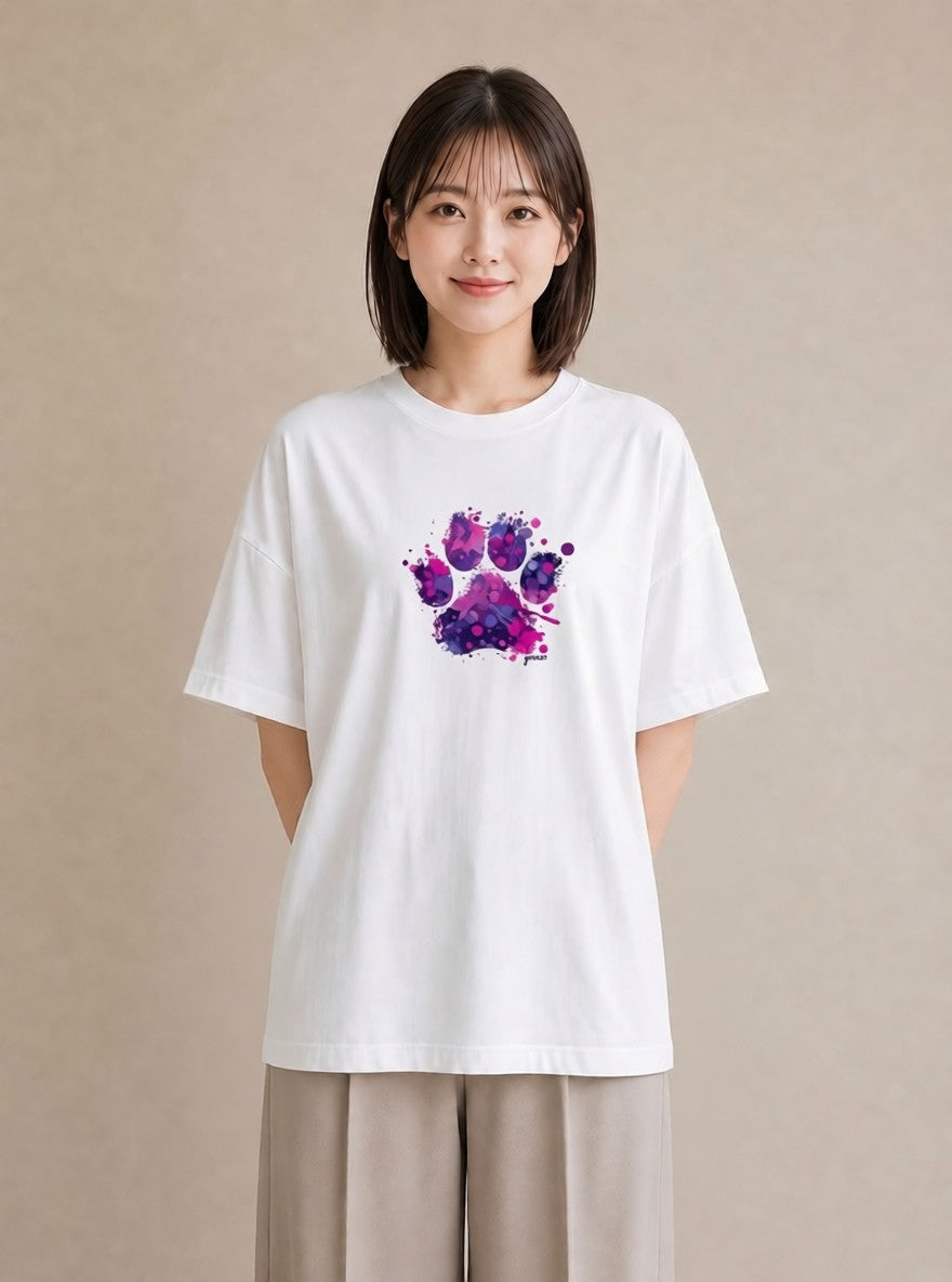 半袖Tシャツ レディース 猫の手 猫 ねこ イラスト 水彩風 通勤 在宅 白T