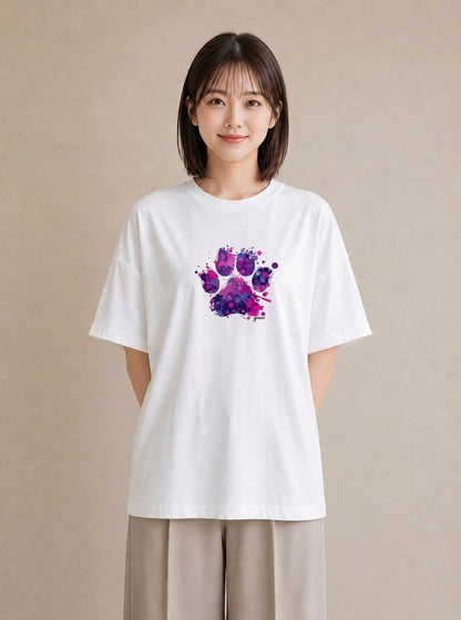 半袖Tシャツ レディース 猫の手 猫 ねこ イラスト 水彩風 通勤 在宅 白T