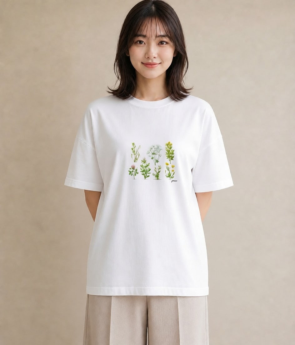 デザインTシャツ レディース ハーブ 植物 ボタニカル イラスト 可愛い 春服 ミセス 白T