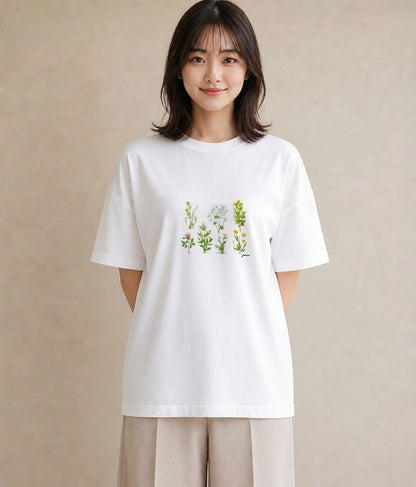 デザインTシャツ レディース ハーブ 植物 ボタニカル イラスト 可愛い 春服 ミセス 白T
