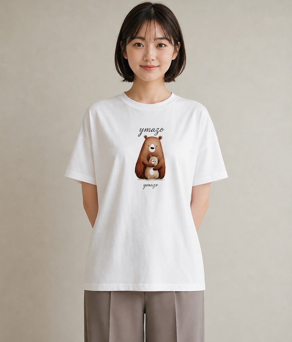 プリントTシャツ レディース くま クマ ベア 動物 アニマル イラスト カジュアルコーデ 買い物 白T