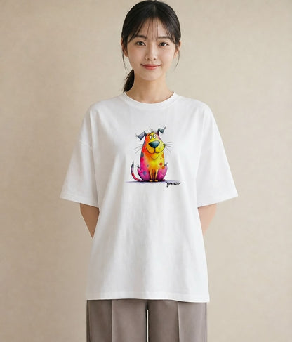 Tシャツ レディース しっぽ 猫 ねこ イラスト ポップ 海 カフェ巡り 白T