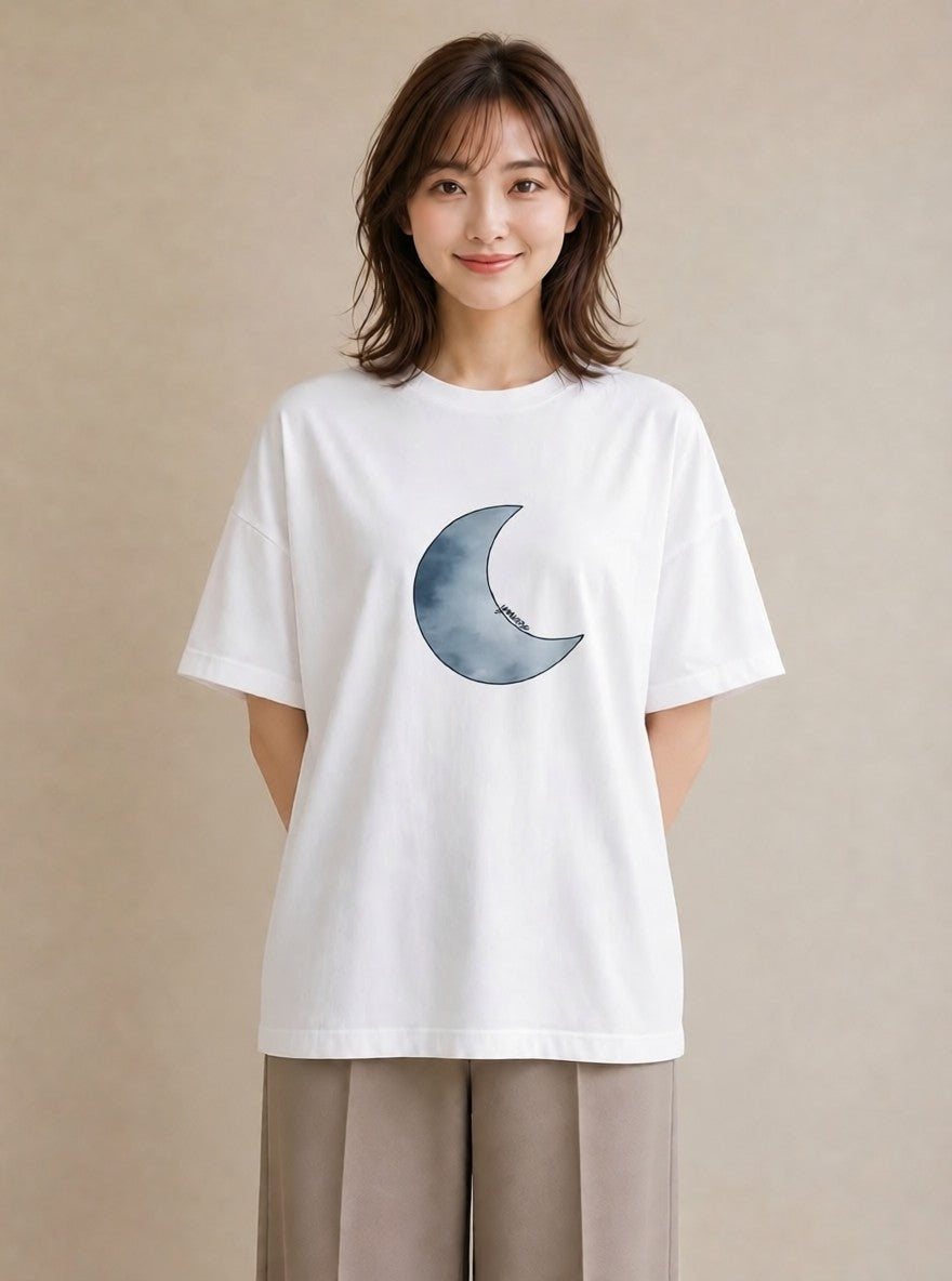 半袖Tシャツ レディース 青の水彩 風景 ブルー ナチュラル アンティーク イラスト ゆるかわ 親子 20代 白T