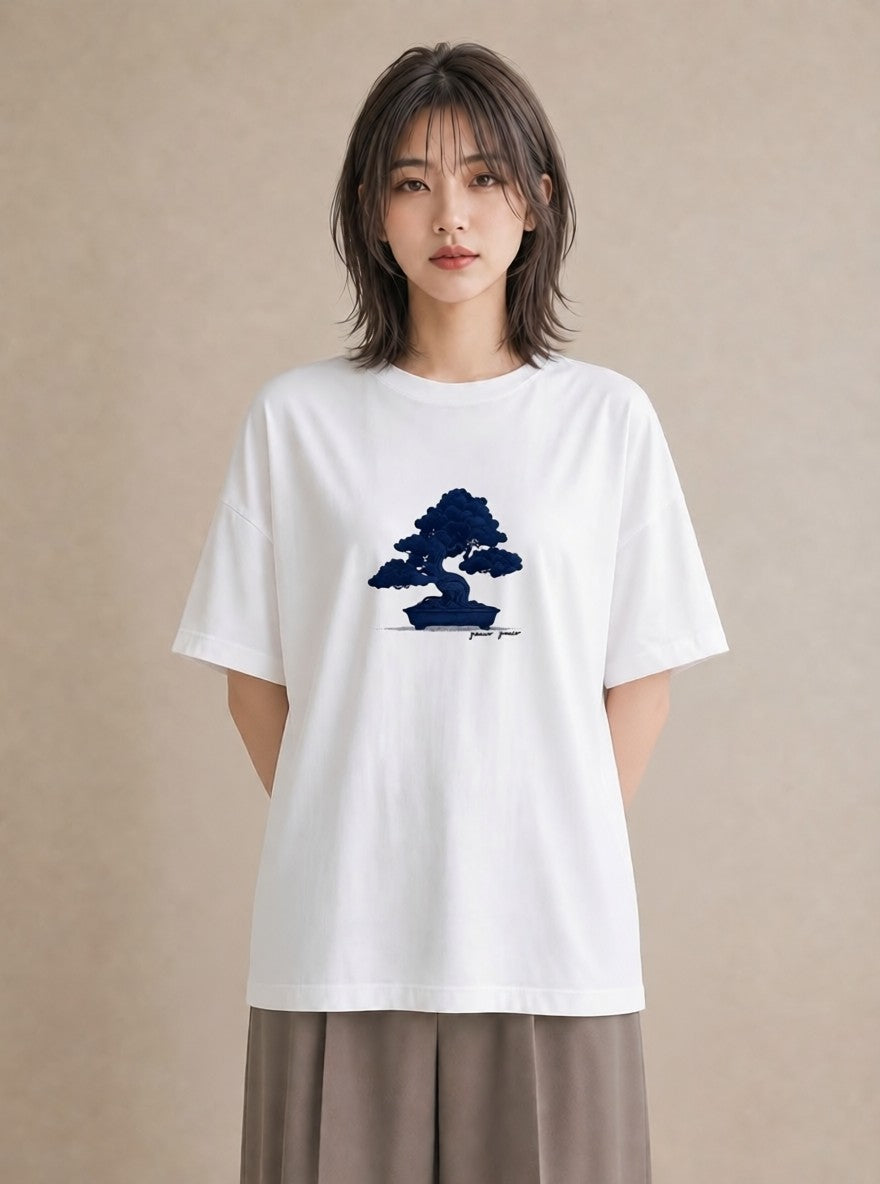 プリントTシャツ レディース 盆栽 植物 ボタニカル イラスト ゆるかわ 買い物 夏コーデ 白T