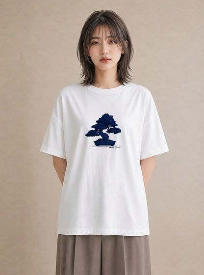 プリントTシャツ レディース 盆栽 植物 ボタニカル イラスト ゆるかわ 買い物 夏コーデ 白T