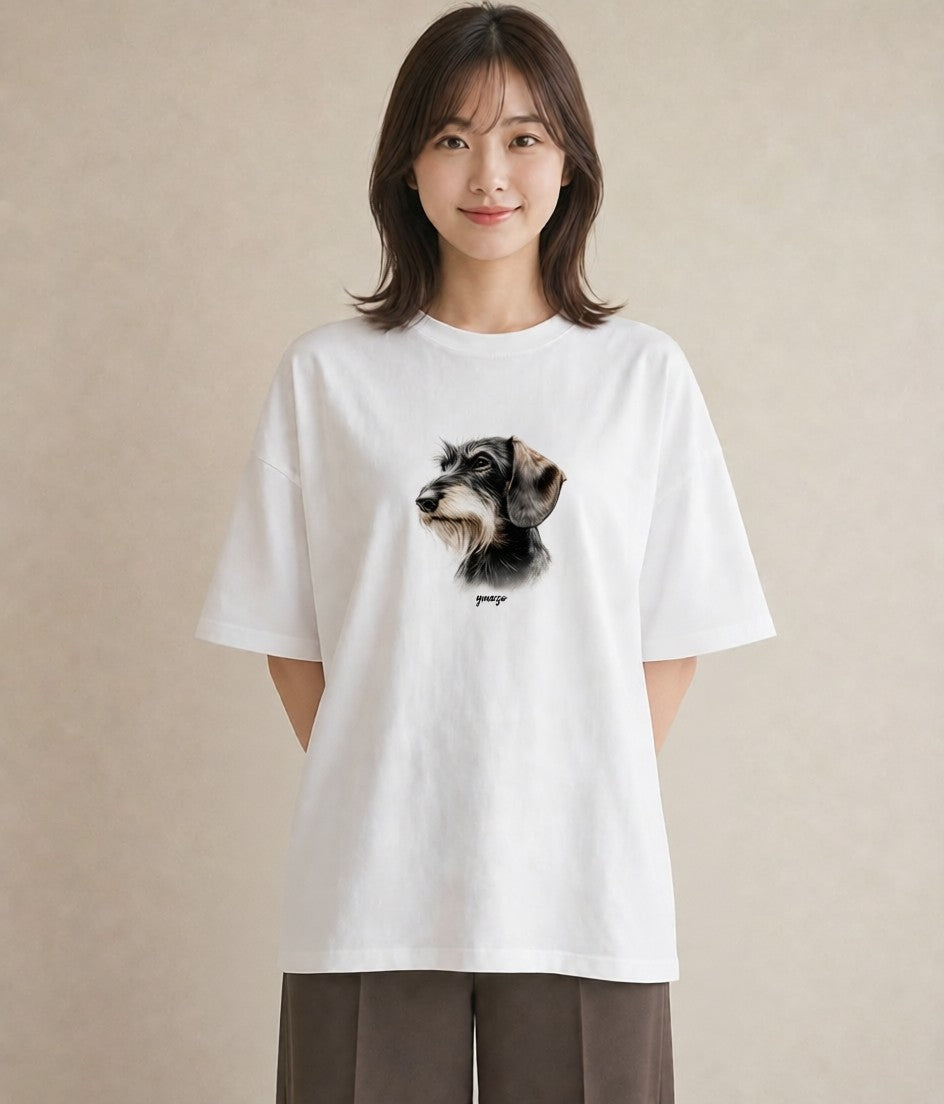 半袖Tシャツ レディース ミニチュアダックスフンド 犬 いぬ イラスト 韓国風 ルームウェア ギフト 白T
