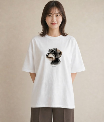 半袖Tシャツ レディース ミニチュアダックスフンド 犬 いぬ イラスト 韓国風 ルームウェア ギフト 白T