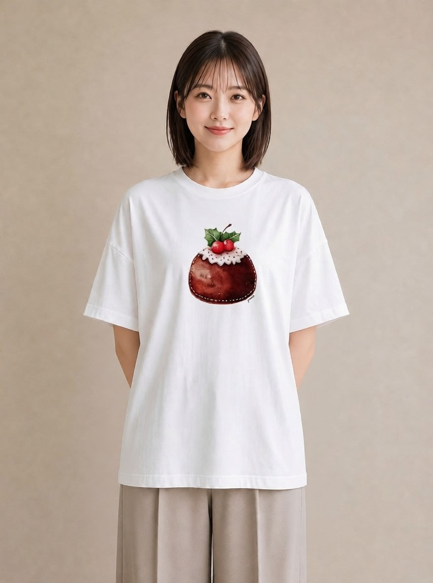 プリントTシャツ レディース プリン 食べ物 フード イラスト シンプル 公園 ママ 白T
