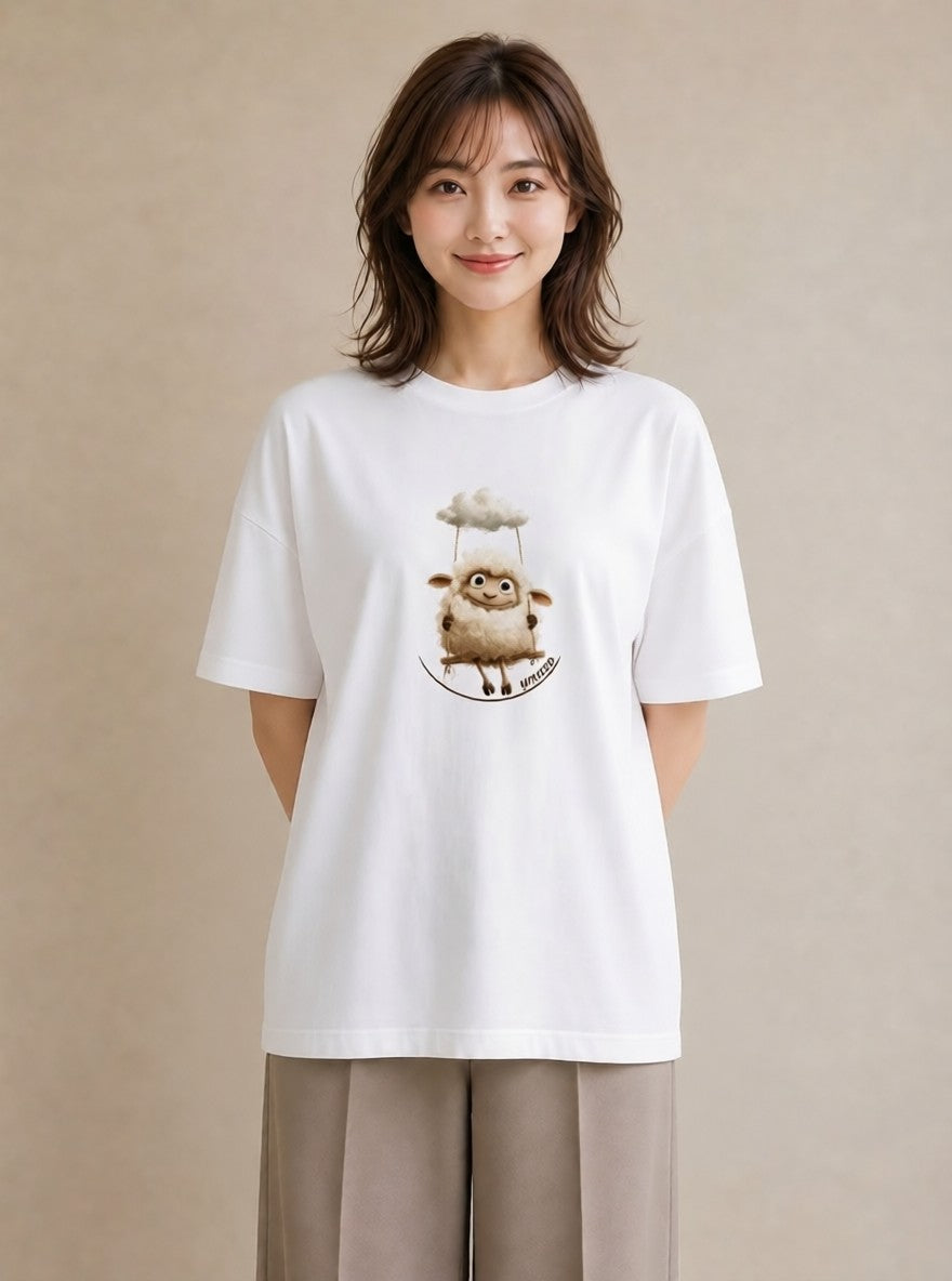 デザインTシャツ レディース ひつじ 動物 アニマル イラスト アート風 社会人 女性 白T