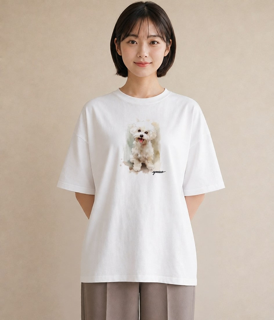 半袖Tシャツ レディース 子犬 犬 いぬ イラスト ラフカジュアル 秋コーデ おしゃれギフト 白T