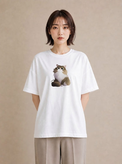 Tシャツ レディース メインクーン 猫 ねこ イラスト 韓国風 秋コーデ おしゃれギフト 白T