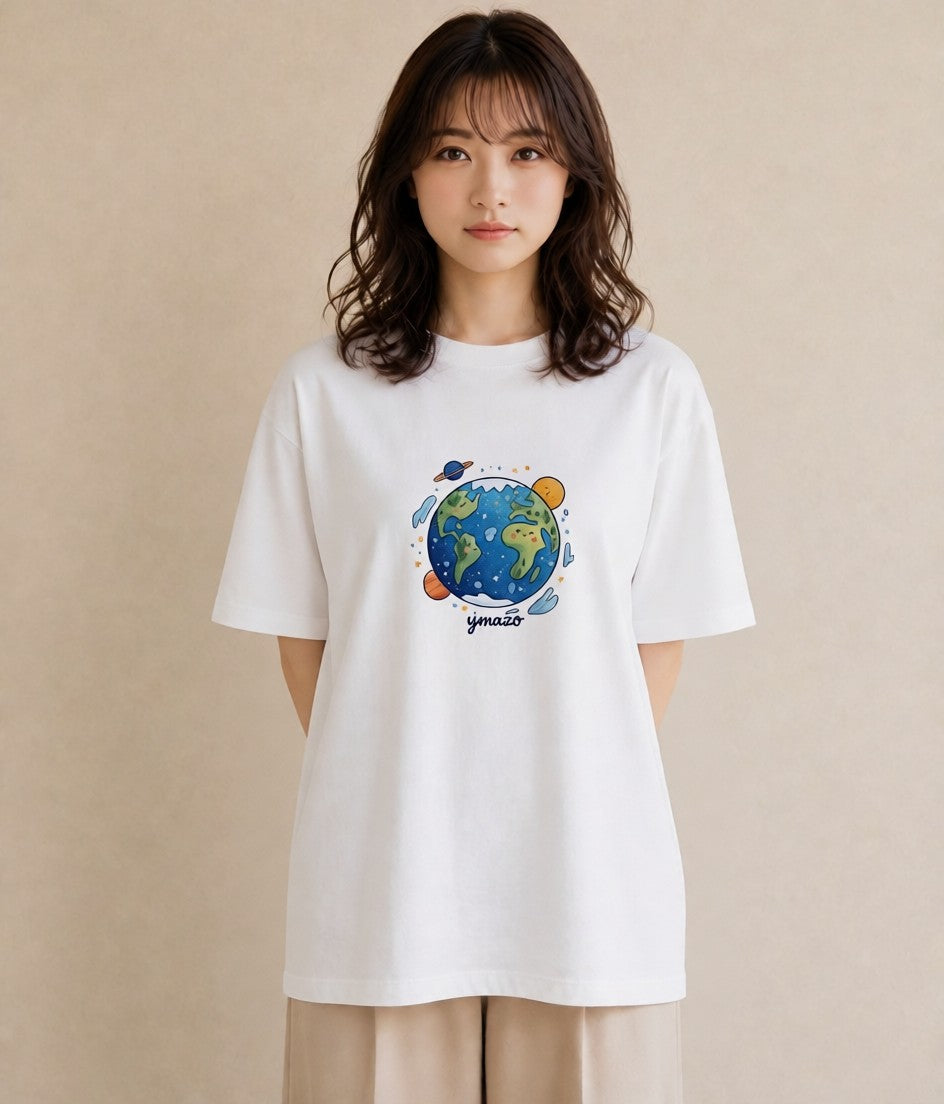 デザインTシャツ レディース 宇宙 星空 イラスト モード 夏コーデ 通学 白T