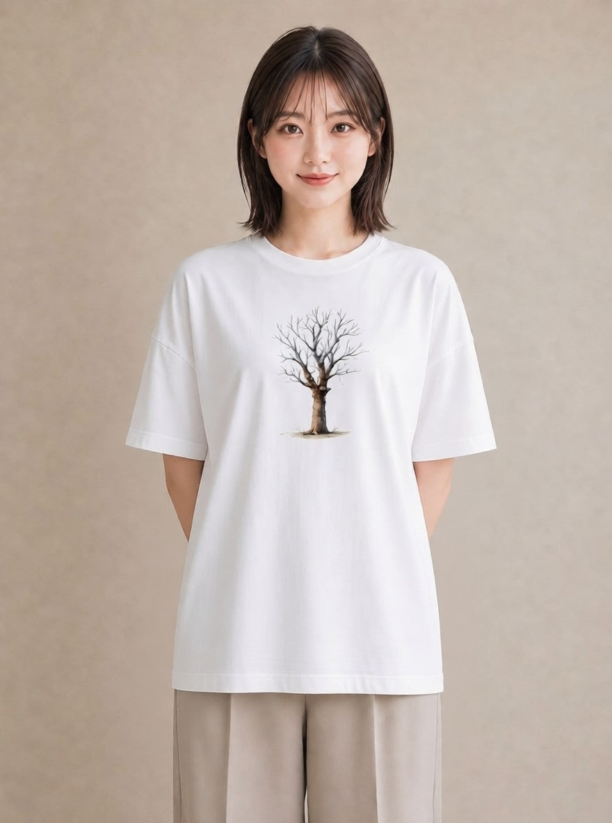 半袖Tシャツ レディース 木 植物 ボタニカル イラスト ラフカジュアル 海 カフェ巡り 白T