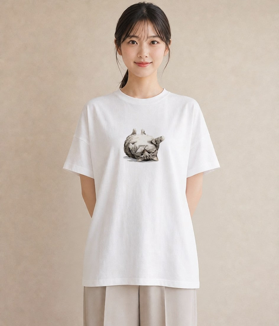 グラフィックTシャツ レディース しっぽ 猫 ねこ イラスト レトロ 送別ギフト 通勤 白T
