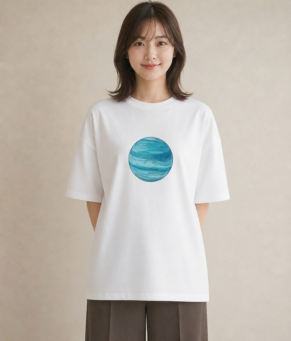 半袖Tシャツ レディース 土星 星空 宇宙 イラスト モード 夏コーデ 通学 白T