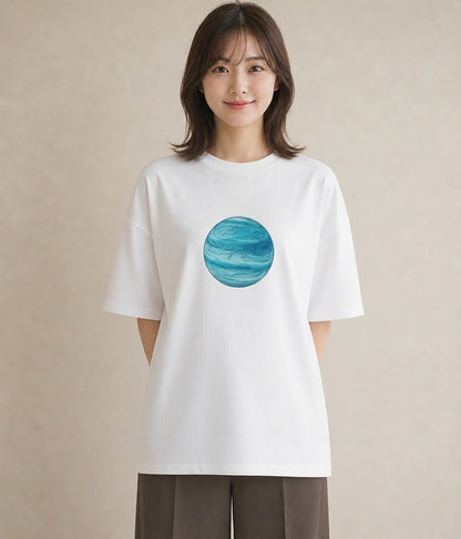 半袖Tシャツ レディース 土星 星空 宇宙 イラスト モード 夏コーデ 通学 白T