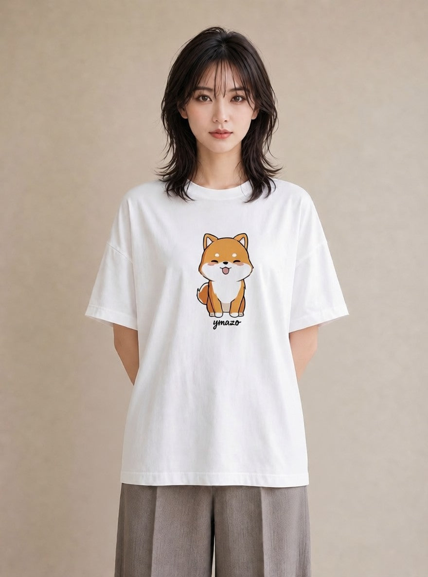 Tシャツ レディース 柴犬 しばいぬ 犬 いぬ イラスト 可愛い 自分用 ルームウェア 白T