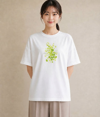 半袖Tシャツ レディース つる 植物 ボタニカル イラスト きれいめカジュアル 誕生日プレゼント 綿100 白T