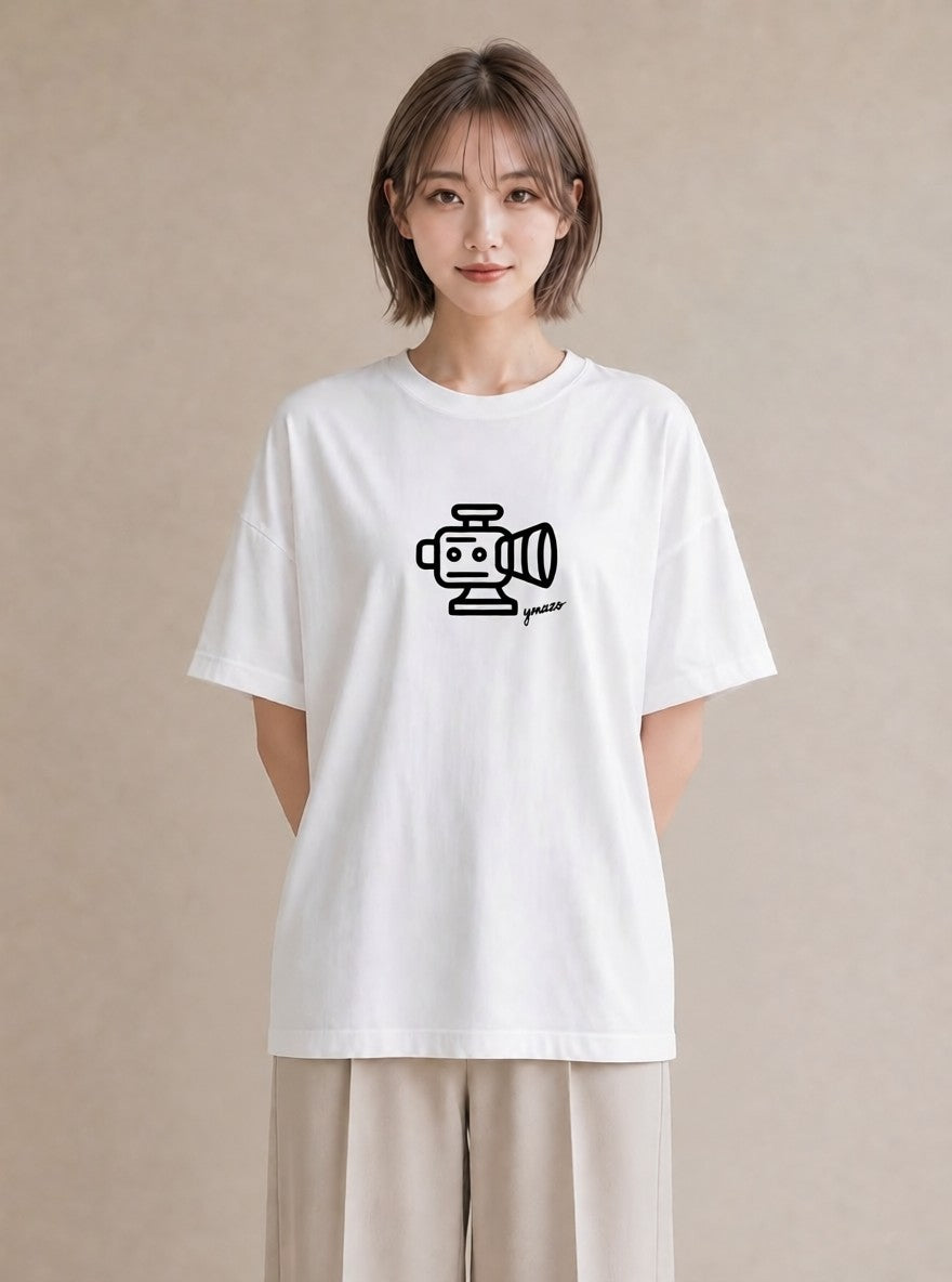 Tシャツ レディース カメラ フィルムカメラ レトロカメラ イラスト こなれ感 春服 ミセス 白T