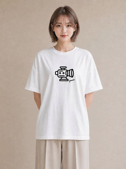 Tシャツ レディース カメラ フィルムカメラ レトロカメラ イラスト こなれ感 春服 ミセス 白T
