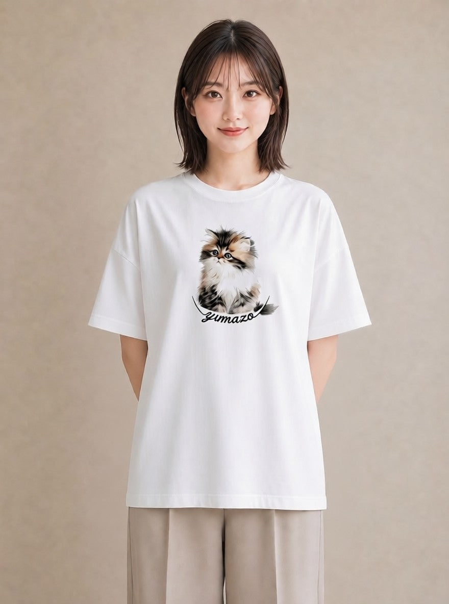 デザインTシャツ レディース ねこ 猫 ネコ イラスト 線画 夏コーデ 通学 白T