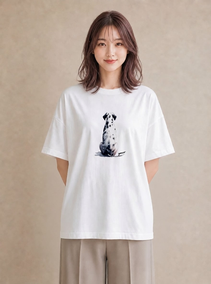 デザインTシャツ レディース ダルメシアン 犬 いぬ イラスト きれいめカジュアル デート 帰省 白T