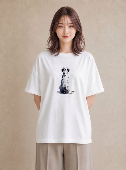 デザインTシャツ レディース ダルメシアン 犬 いぬ イラスト きれいめカジュアル デート 帰省 白T
