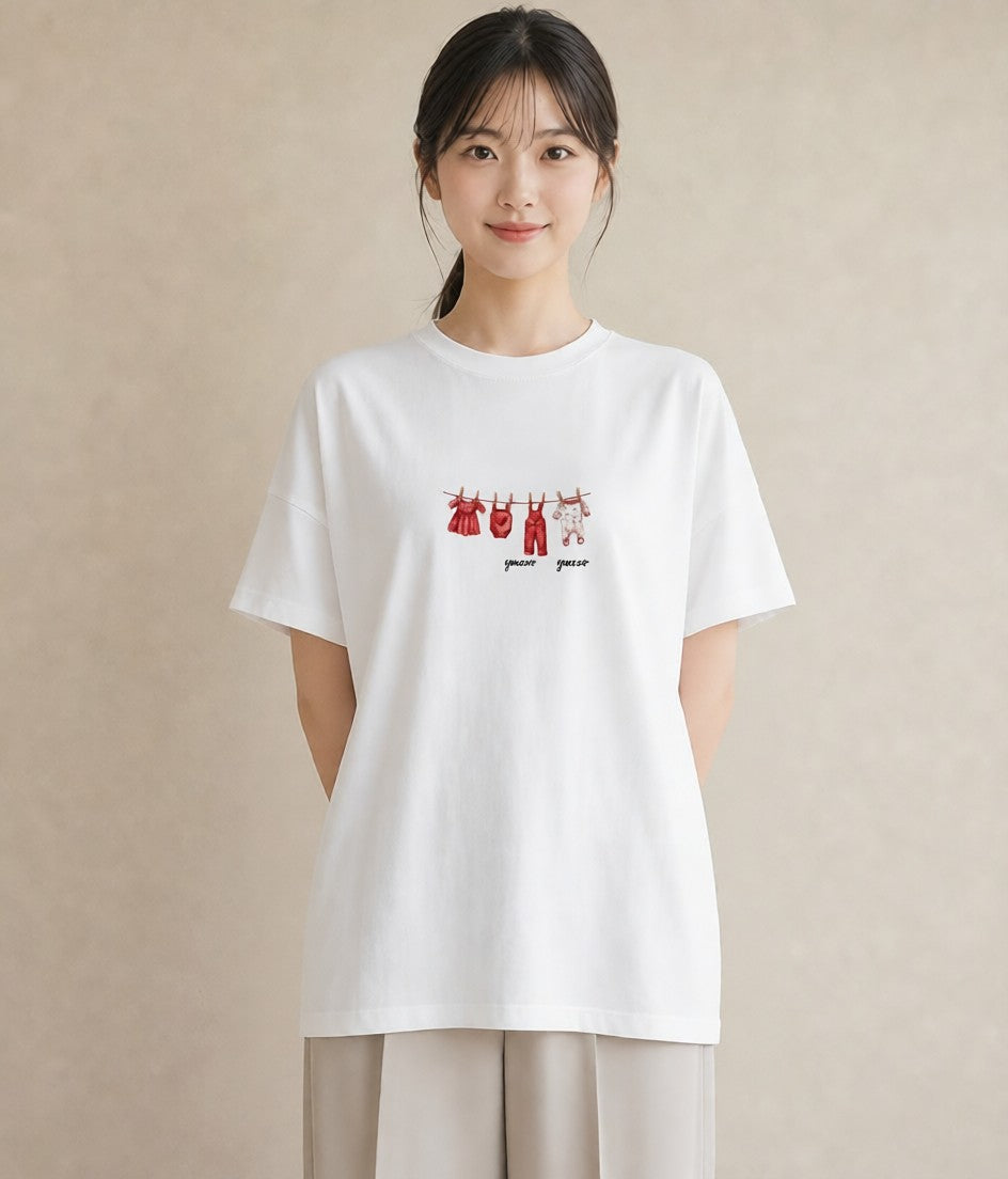 グラフィックTシャツ レディース 洗濯物 風 ナチュラル アンティーク イラスト お洒落 通勤 在宅 白T