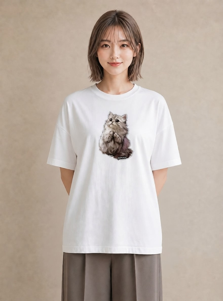 半袖Tシャツ レディース ソマリ 猫 ねこ イラスト 上品 デイリーウェア 休日 白T