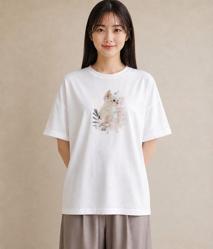 グラフィックTシャツ レディース 子猫 猫 ねこ イラスト レトロ 綿100 デート 白T