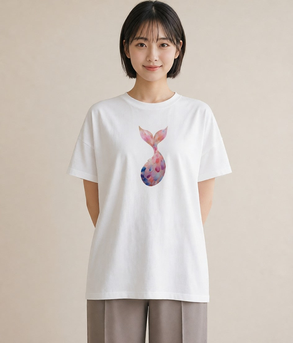 グラフィックTシャツ レディース 人魚 海の生き物 海 イラスト 淡色 夏コーデ 通学 白T