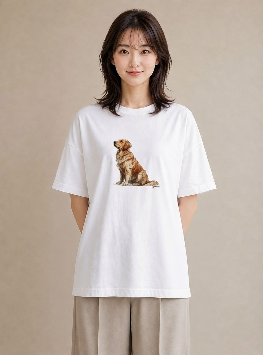 グラフィックTシャツ レディース ゴールデンレトリバー ゴールデン 犬 いぬ イラスト 北欧風 散歩 お出かけ 白T