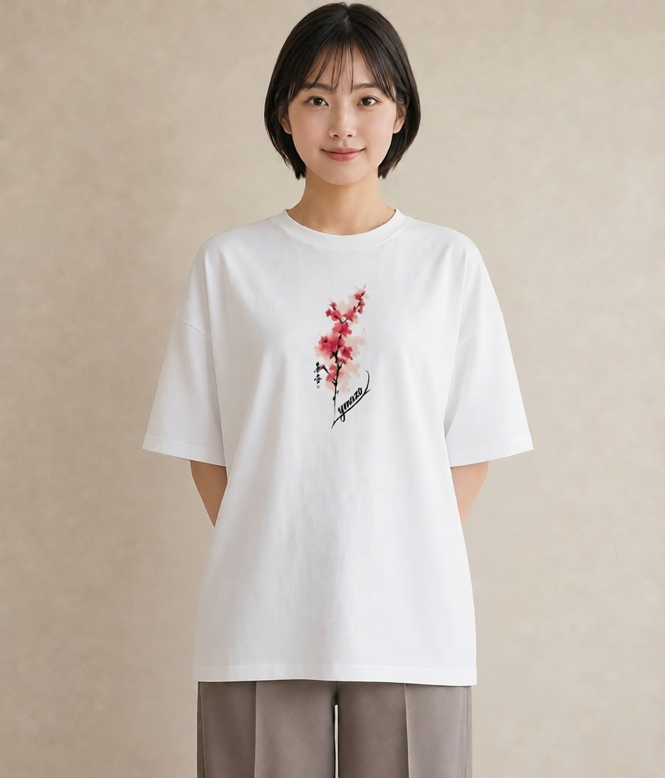 デザインTシャツ レディース 梅 花 花柄 イラスト ナチュラル ビーチ デイリーウェア 白T