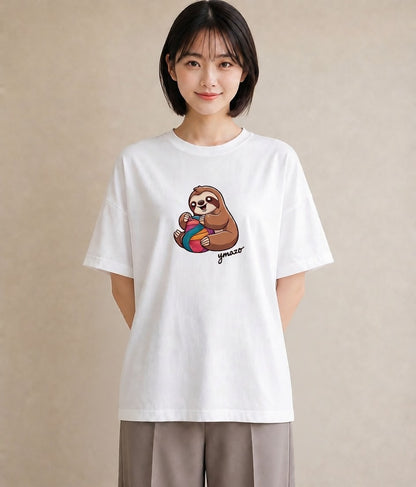 プリントTシャツ レディース ナマケモノ 動物 アニマル イラスト ゆるコーデ 友達ギフト 部屋着 白T