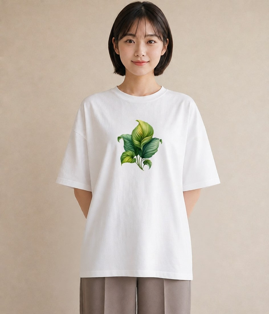 半袖Tシャツ レディース 葉っぱ 植物 ボタニカル イラスト 抜け感 デート 帰省 白T