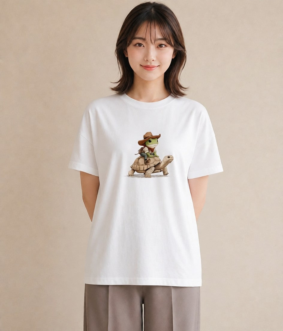 Tシャツ レディース ゼニガメ ペット 動物 イラスト フェミニン 夏コーデ 通学 白T