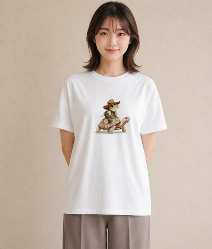 Tシャツ レディース ゼニガメ ペット 動物 イラスト フェミニン 夏コーデ 通学 白T