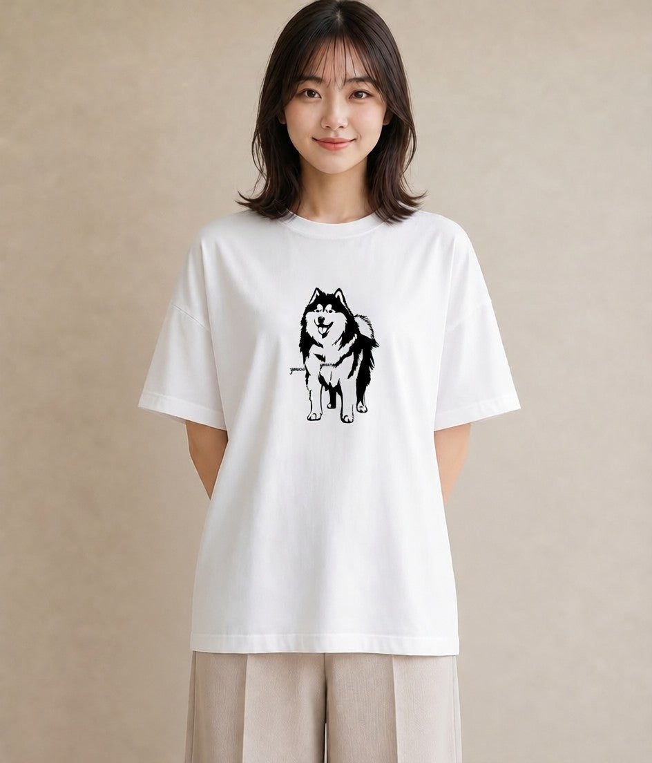 Tシャツ レディース シベリアンハスキー 犬 いぬ イラスト 帰省 ラフ 白T