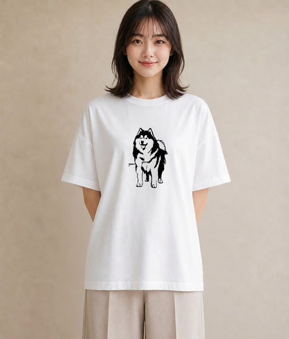 Tシャツ レディース シベリアンハスキー 犬 いぬ イラスト 帰省 ラフ 白T