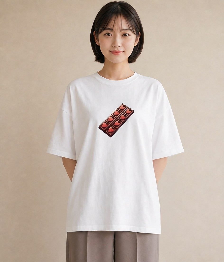 半袖Tシャツ レディース チョコ 食べ物 フード イラスト きれいめ 秋コーデ おしゃれギフト 白T
