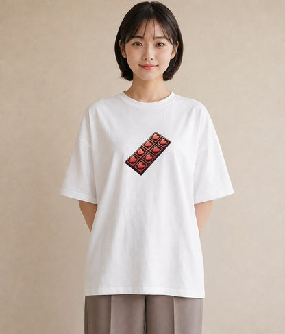 半袖Tシャツ レディース チョコ 食べ物 フード イラスト きれいめ 秋コーデ おしゃれギフト 白T