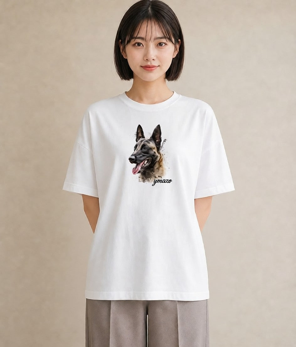 プリントTシャツ レディース ジャーマンシェパード 犬 いぬ イラスト 旅行コーデ 在宅 公園 白T