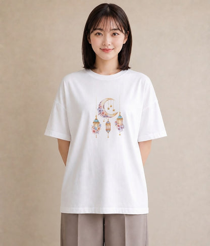 グラフィックTシャツ レディース 三日月 星空 宇宙 イラスト ボタニカル ミセス 春コーデ 白T