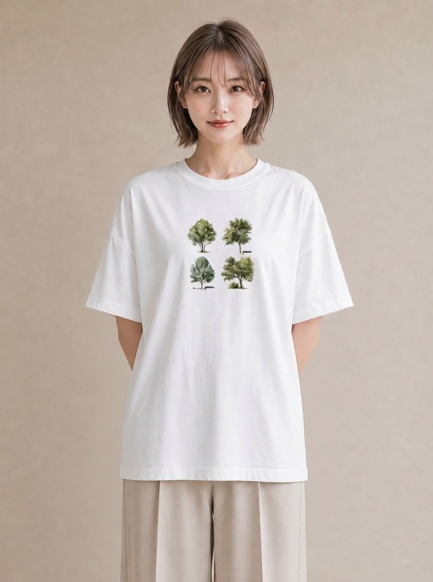 グラフィックTシャツ レディース 森 植物 ボタニカル イラスト ガーリー 送別ギフト 通勤 白T